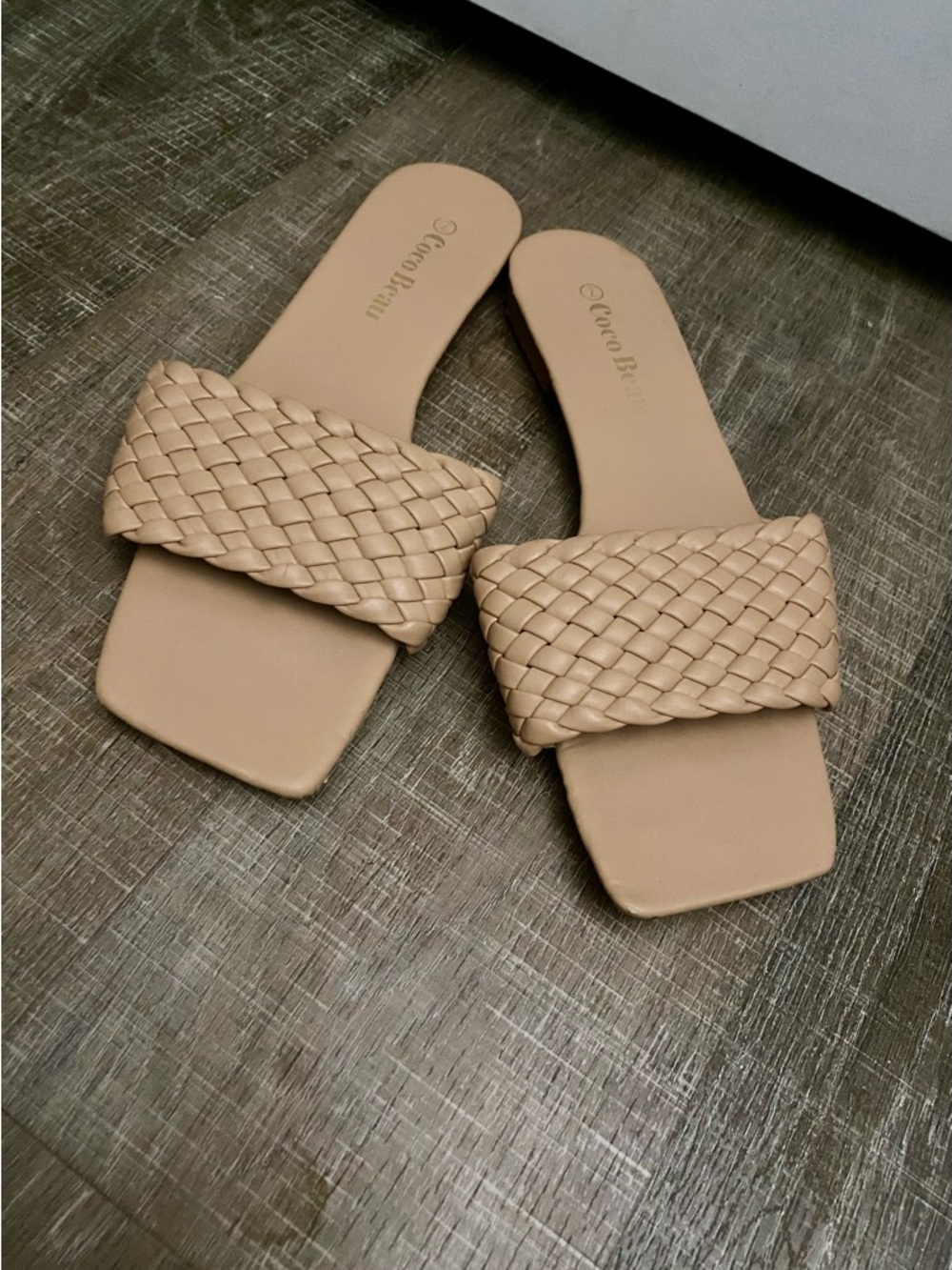 Woven Slide Mules in Beige by - Casual Braided Slip-Ons